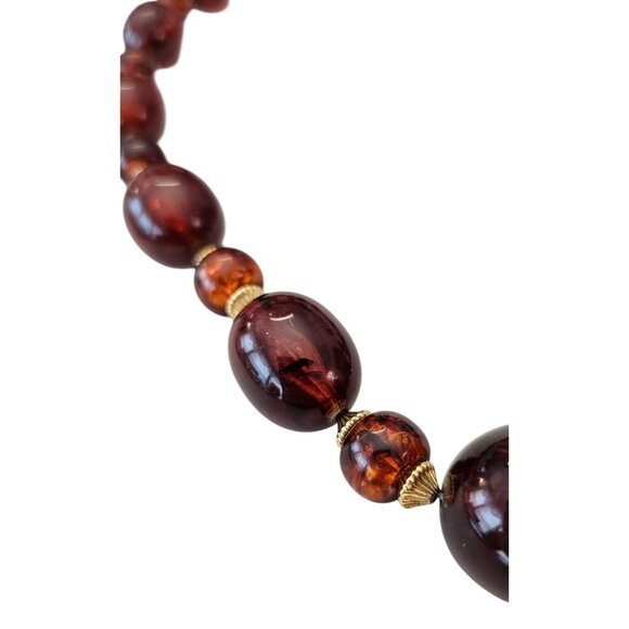Trifari Crown Over T Faux Amber Bead Necklace, Signed 24"Long - Picture 4 of 9